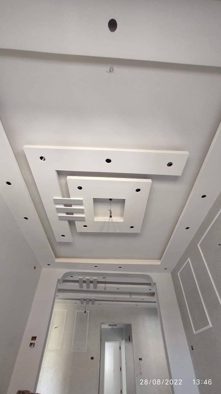 Complete residential room gypsum board construction with walls and ceiling integration